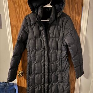 Women's The North Face Navy Blue Heather Down Coat With Hood, Large (Like new!)